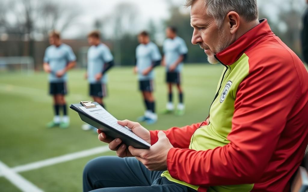 Coach reviewing an attendance list on a tablet